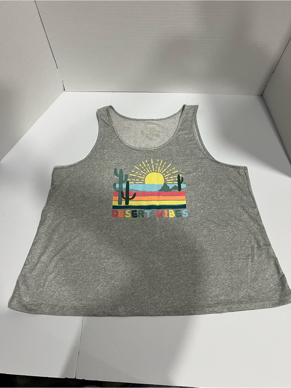 Womans Gray Desert Vibes Sun And Cactus Pajama Shorts And Tank Top Set